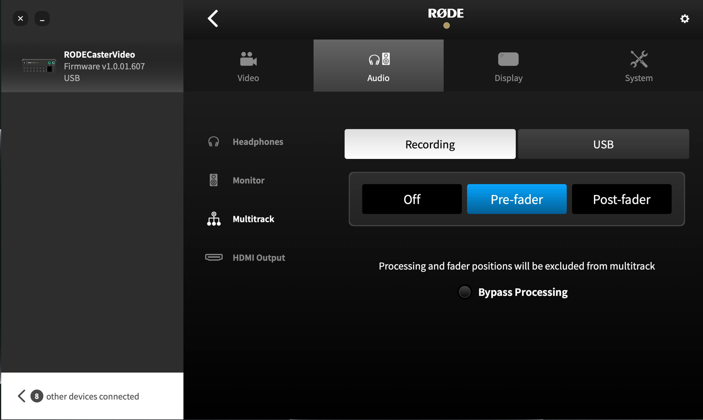 RØDECaster Video multitrack audio settings